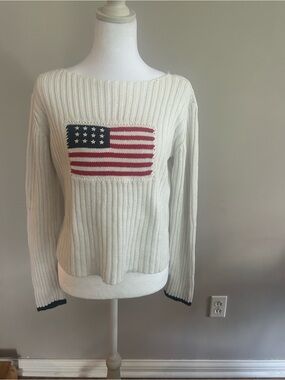 Vintage Carolina Colours American Flag Ribbed Sweater Small